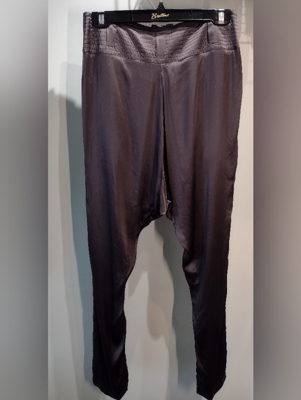 100% Silk Mauve Gray Harem Jogger Pants (Sz S) Boho Luxury Parisian Modern Flowy - Picture 9 of 12